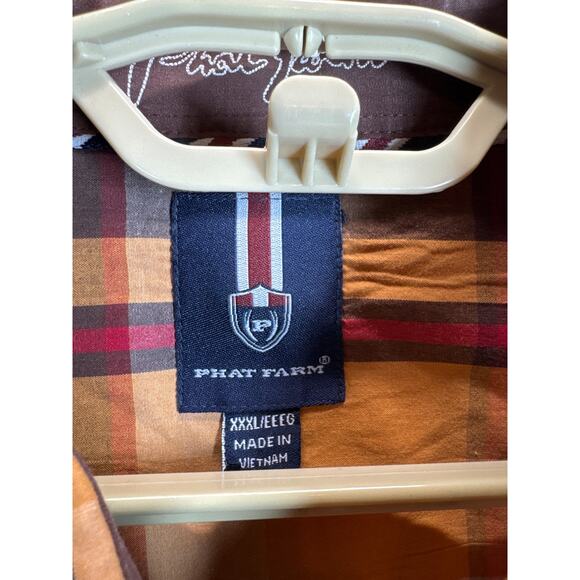 Phat Farm Mens Gold Yellow Brown Plaid Long Sleeve Button Up Shirt XXXL 3XL - Picture 3 of 4